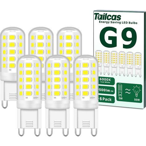 LED-Ampullen G9, 5 W, entspricht einer Halogenlampe von 50 W, weiß, 6000 K, 500 lm, nicht dimmbar, ohne Szintillation, AC 220–240 V, 6 Stück [Energieklasse E]