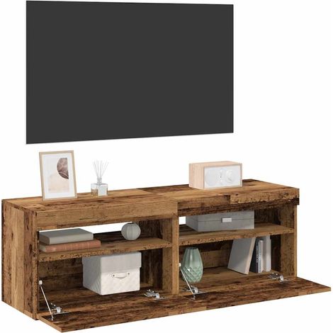 2 Piece TV Cabinet Set with LED Lights Old Wood Engineered Wood vidaXL