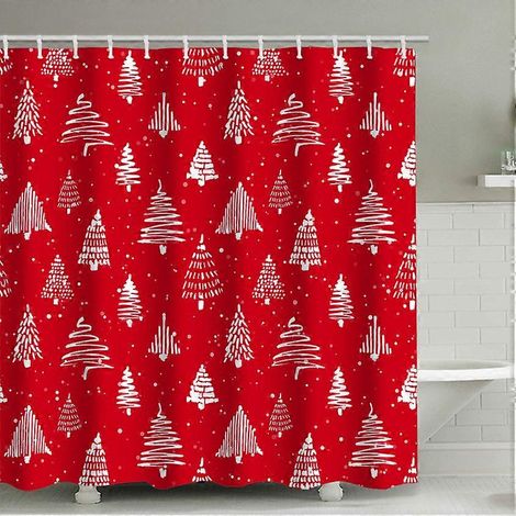 Ensemble de rideaux de douche à motifs de flocons de neige de Noël, Père Noël et renne, en polyester anti-moisissure et imperméable, rideau de salle de bain occultant pour baignoire (1/4)