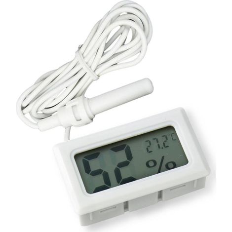 2-in-1 Digitales LCD-Thermometer/Hygrometer mit integrierter Anzeige und externer Anzeige für Reptilienbrutkästen, Aquarien und Geflügelzucht – Weiß (1/5)