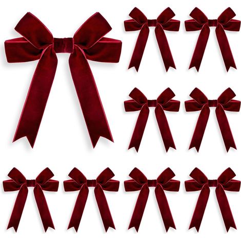 10 nœuds Noël flanelle/velours bordeaux, décoration sapin guirlande maison vacances