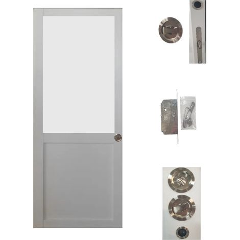 Porte Coulissante Athena Blanc H204 X L83 + Serrure a Condamnation (1/4)