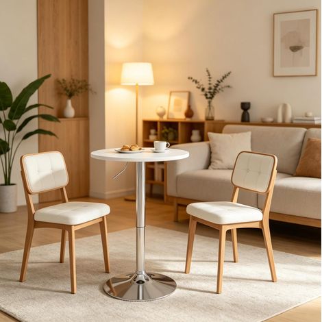Table de bar relevable 60x60x88 cm en MDF et métal blanc, moderne pour cuisine FloraGrace (1/4)