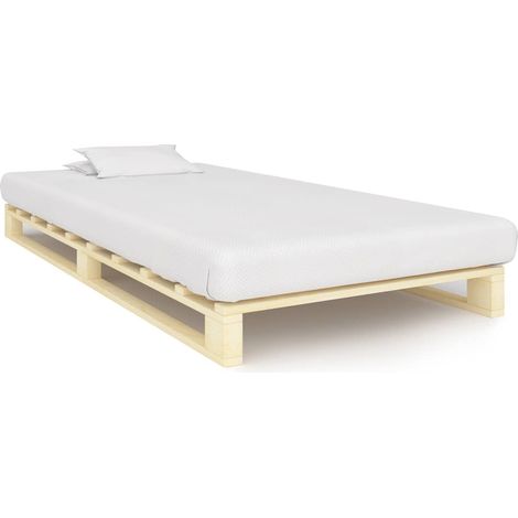 Cadre de lit palette en pin massif avec sommier à lattes naturel 100 x 200 cm sans matelas - PANGIVO (1/5)