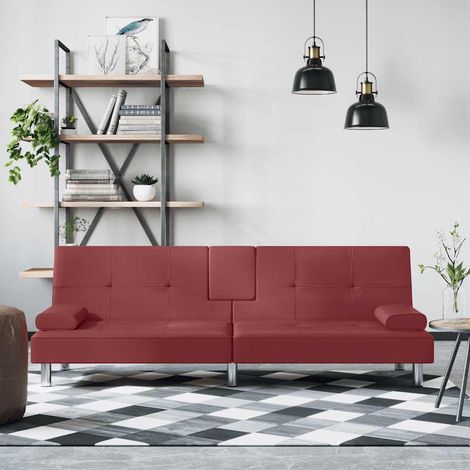 Schlafsofa mit Getränkehaltern Rot Kunstleder