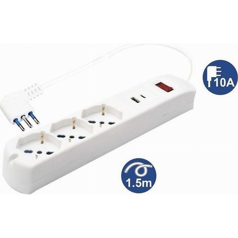 TrAdE Shop Traesio - Multipresa 5 In 1 Usb A + C + 3 Prese Per Schuko / Bipasso / Eu Cavo 1.5mt 80081 - (1/4)
