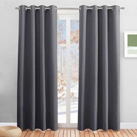 Waterproof, thermally insulated outdoor curtain (dark grey, 2 pieces / 132 x 213 cm). Blackout, windproof and UV-resistant curtains, suitable for gardens, pergolas, gazebos, balconies, and terraces. (1/4)