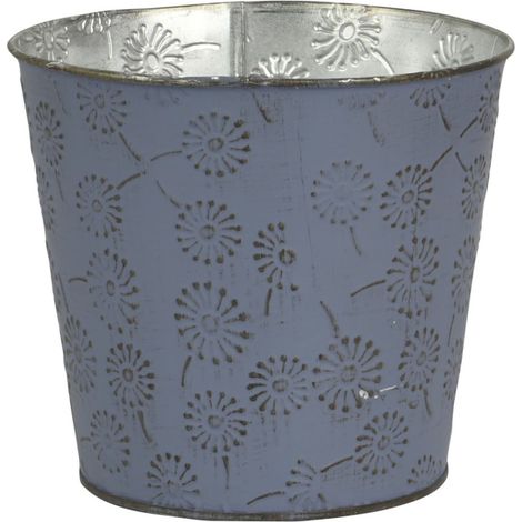 Kaemingk – Cache-pot Vintage M à motif floral – Bleu acier, métal galvanisé, Ø 14 x H 12,6 cm