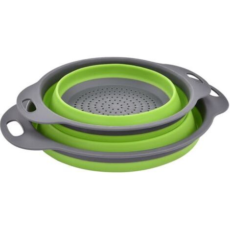 Set di cestini scolapasta pieghevoli, cestino per frutta portatile, salvaspazio in cucina, facile da pulire, grigio-verde (1/5)