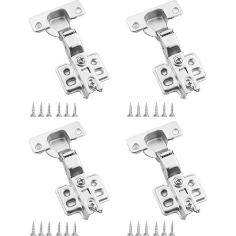Lot de 4 charnières sans cadre, couvrant entièrement la porte sans cadre, avec vitesse de fermeture réglable et fonction de fermeture amortie. Charnières à fermeture amortie (déflexion moyenne). (1/4)