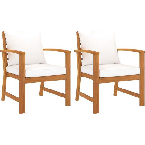 vidaXL Sedie da Giardino e Cuscini Crema 2 pz Legno Massello d'Acacia