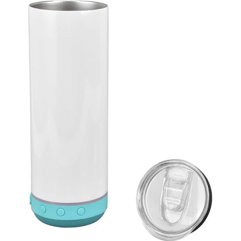Mug avec haut-parleur Bluetooth intégré, 590 ml, portable, détachable, en acier inoxydable, musique par sublimation, isotherme, base bleue (1/5)