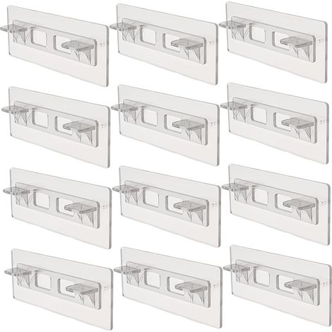Étagère adhésive, supports d'étagère de 12 pcs, support d'auto-adhésif clair, clips renforcés à double rangée pour supports de placard (1/5)