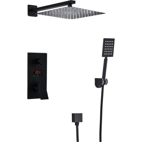 Ensemble de douche mitigeur thermostatique intelli Ensemble de robinet de douche de salle de bain noir mat, système de douche de bain noir pluie à affichage numérique, mitigeur de baignoire de douche (1/5)