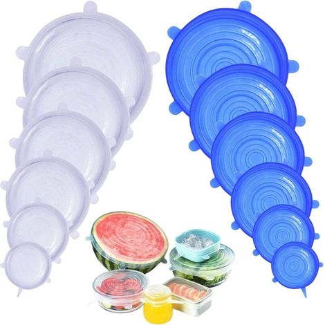 12 Stück Silikondeckel, BPA-freie Silikon-Stretchdeckel, 6 verschiedene Größen, Universaldeckel für Mikrowelle/Backofen/Kühlschrank/Geschirrspüler