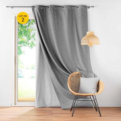 Lot de 2 Rideaux occultant/thermique/phonique doublure amovible 140 x 260 cm Coverline Anthracite (1/5)