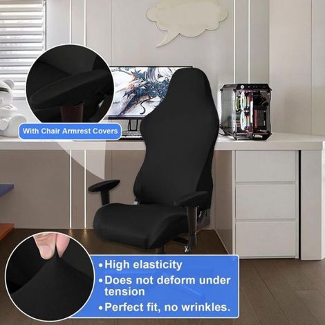 Housse de chaise extensible - Avec housses coussin et accoudoir Universelle - Gaming et bureau - Noir (1/5)