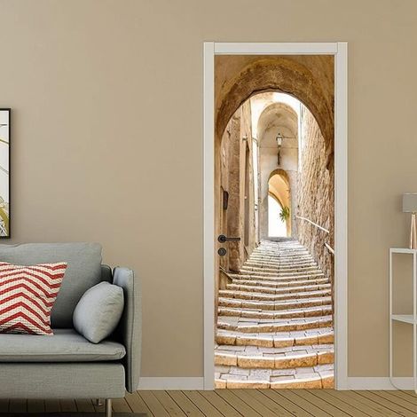 Autocollant Mural - Poster de Porte 3D - Architecture Ancienne - 77x200cm - Décoration Murale (1/2)