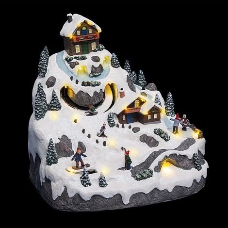 Village de Noël Vacances à la montagne animé et lumineux (1/3)