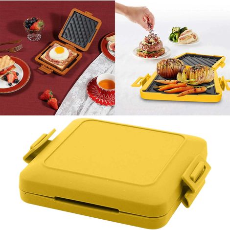 Toastie Maker - Pour Micro-ondes - Plaques Antiadhésives - Sangles En Silicone Réglables - Sans Électricité - Jaune - 1 Pièce