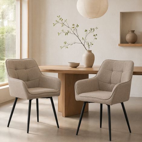 Chaises salle manger lot de 2 tissu kaki métal OKMYHOME (1/5)