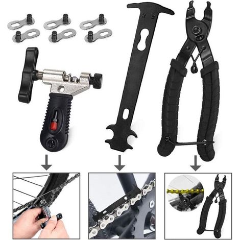 Multifunktionales Fahrradkettenwerkzeug-Set mit Verschleißanzeige – Kompatibel mit 6- bis 10-fach-Kettenblättern, inklusive Zange, Kettennieter und Stahl-Kettenschlössern