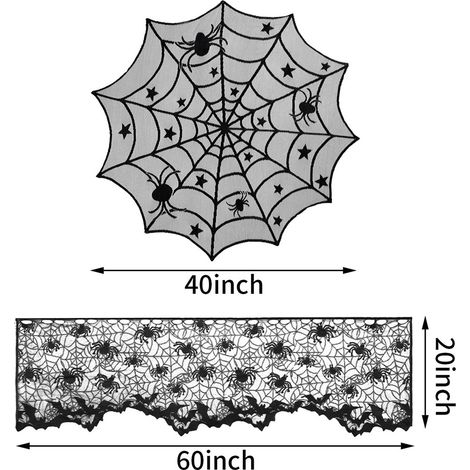 Nappe Halloween 4 pièces, chauve-souris, toile d'araignée, dentelle, housse de lampe, décoration effrayante. (1/4)