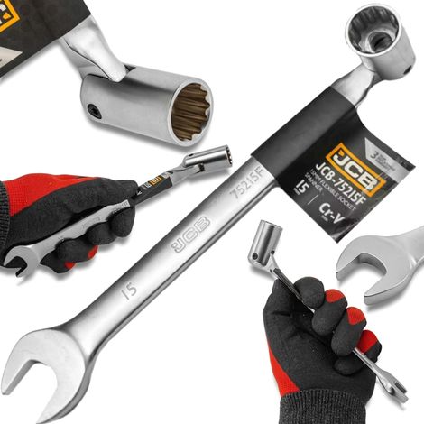 JCB 2-seitiger Maulschlüssel mit Gelenk 15 mm Cr-V Stahl