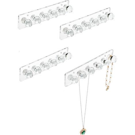 Porte-colliers, support mural en acrylique pour colliers, crochets pour bijoux (lot de 4, carte transparente) (1/5)