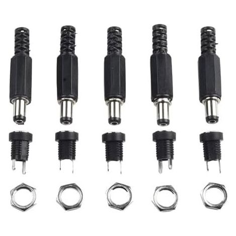 Lot de 5 paires de connecteurs d'alimentation DC 12 V femelles 2,1 mm x 5,5 mm avec montage à vis pour caméra de vidéosurveillance, bandes LED, bloc d'alimentation d'ordinateur portable et réparations (1/5)