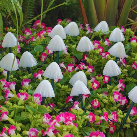 Wasserdichte Mini-Pilz-Solar-Lichterkette mit LEDs, 8 Beleuchtungsmodi, 3,45 Meter, 10 warmweiße LEDs, ideal zum Dekorieren von Gartenwegen, Gärten, Rasenflächen oder Partys. (1/5)