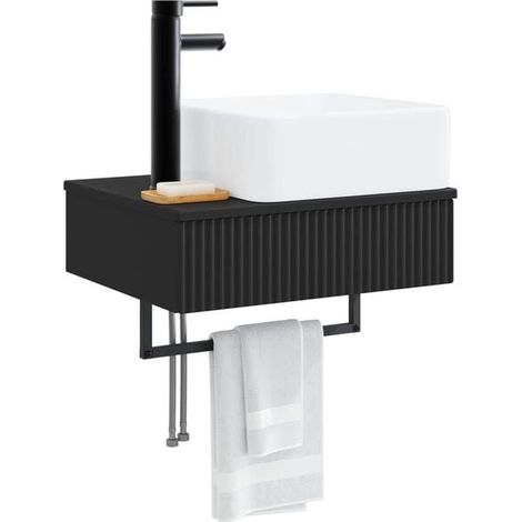 Lavabo Mural Suspendu Noir 50x41x39 cm en Bois d'Ingénierie - Design Moderne pour Salle de Bain (1/5)