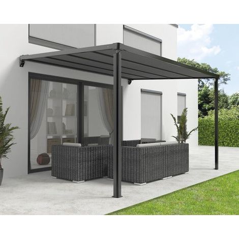 [NEUWERTIG] B-Ware Pergola Pergolamarkise Sonnenschutz Markise Stoff Anthrazit Motor LED Wand (1/2)