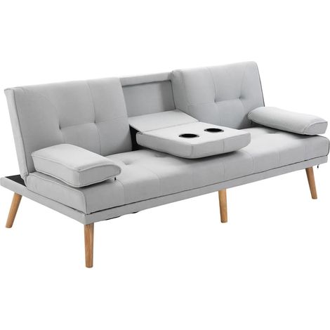 Divano letto 3 posti in tessuto grigio chiaro 181 x 77 x 78 cm HOMVRA (1/5)