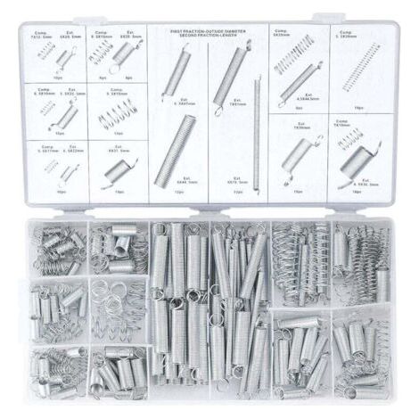 Kit di molle combinato da 200 pezzi, molle di trazione, molle oscillanti, molle di compressione in acciaio inox, molle in acciaio (con scatola)
