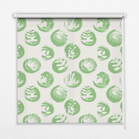 Innenrollo Fensterrollo - Rollo ohne Bohren - Sichtschutzrollo - Lichtdurchlässiges Rollo - Rechteckiges - Rollo - (150 cm x 140 cm) - Pflanzen spiegeln sich in grünen Kreisen