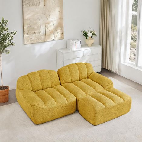 Canapé modulaire jaune en forme de L 210 cm avec pouf (1/5)