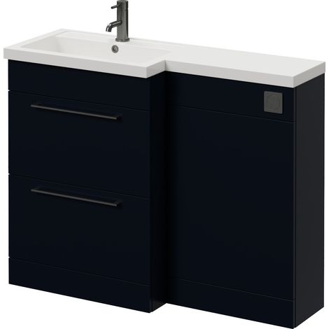 Napoli 390 Deep Blue 1100mm 2 Drawer Vanity Unit Toilet Suite with Square Left Hand Lucia Basin - 1100mm - Gunmetal Grey 320mm HandleWithout Kingston Toilet Pan