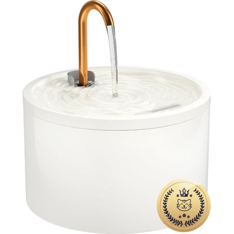 Fontaine à Eau Chat en céramique, capacité 2,1 L avec Bec en cuivre, Fontaine à Eau pour Chat silencieuse et hygiénique, Design élégant et Facile à Nettoyer, Blanc (1/5)