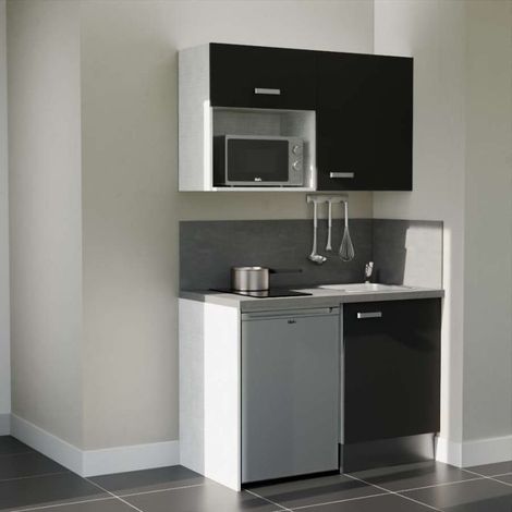 Kitchenette K07L-PT avec électroménager - 120 cm - plan stratifié, évier inox (1/5)