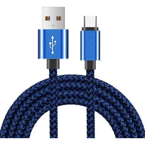 Bleu Cable Phone Chargeur Phone[2M] Nylon Tressé Câble USB Charge Rapide Câble Phone pour Phone Type - cordon de chargement de 2 mètres (1/3)