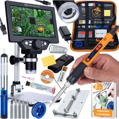 Rosfix NanoZoom AX1200 MasterKit Pro – Digitales Mikroskop 7" LCD 12MP 1200x  Lötkolben 80W 180-500°C  SMD-Reparatur Set