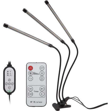Lampe horticole LED USB à 3 têtes avec pince, spectre complet rouge, blanc et lumière chaude, 10 niveaux d'intensité, avec minuterie.-AquaForge (1/5)