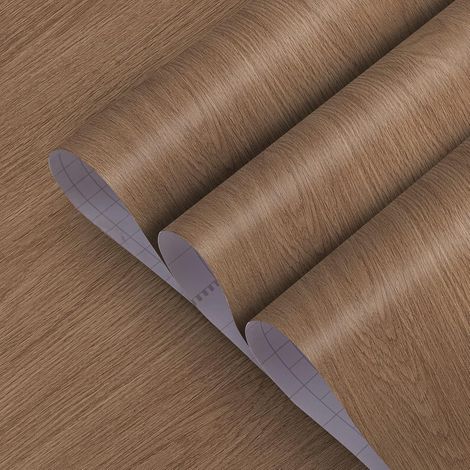 Film adhésif pour meubles, papier peint autocollant, marron, en bois de chêne, motif grain de bois mat, 40 cm x 9 m, étanche, pour murs, plans de travail (1/5)