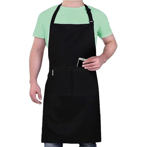 Tablier de cuisine femme, Étanche avec 2 Poches, Tablier cuisine homme Réglable avec de Longues Lanières, Professionnel Tabliers Homme Femme, (1/5)