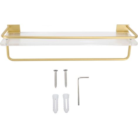 Étagère murale de salle de bain en aluminium et acrylique antirouille, sans perçage, fixation murale flottante, 40 cm, couleur or (1/5)