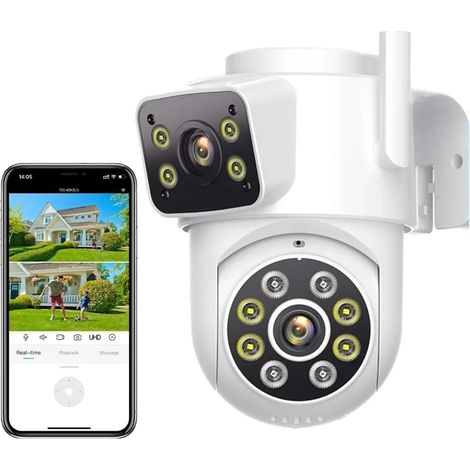 Caméra de Surveillance Domestique PTZ 6MP avec Double Objectif et Double écran, Vision Nocturne et Wi-FI. Caméra de sécurité IP CCTV.(6MP Add 64G Card) (1/5)