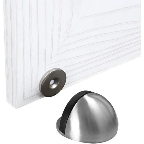 Magnetic Door Stopper Brushed Metal Door Stop with Self Adhesive No Drilling Needed with Rubber Bumper (Silver) (1/5)