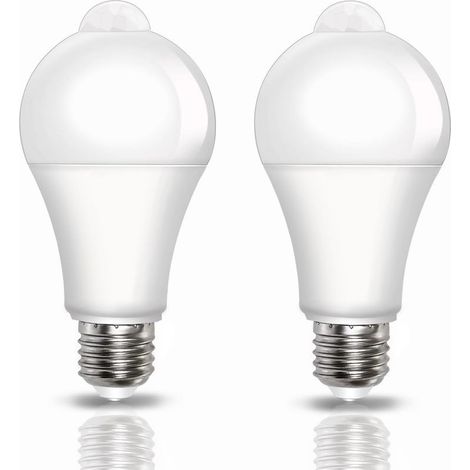 Lot de 2 Ampoule Detecteur de Mouvement Baïonnette LED, 12W, , Blanc Froid, CIR 80, étanches IP42 à économie d'énergie, non dimmable, Ampoule à Détecteur de Mouvement [Classe énergétique G] (1/5)