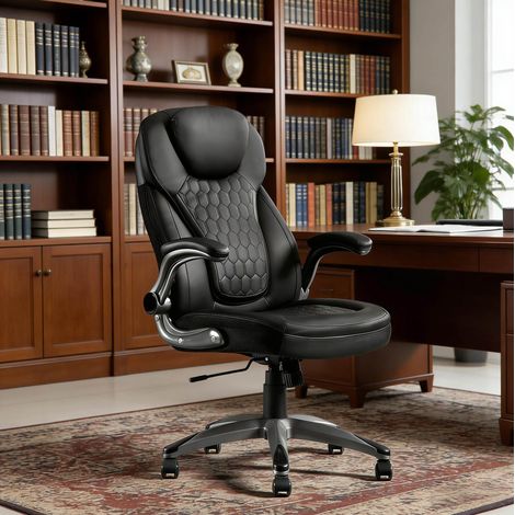 Silla de oficina de respaldo alto, altura regulable, basculante, negra HAVRYA (1/5)